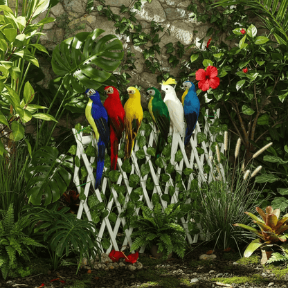 Décorations jardins perroquets simulation plumes colorés clôture tropical exotique
