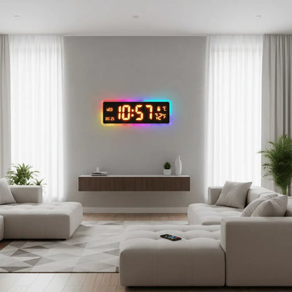 Horloge murale numérique LED 40cm orange 8 couleurs RGB lisible tout angle