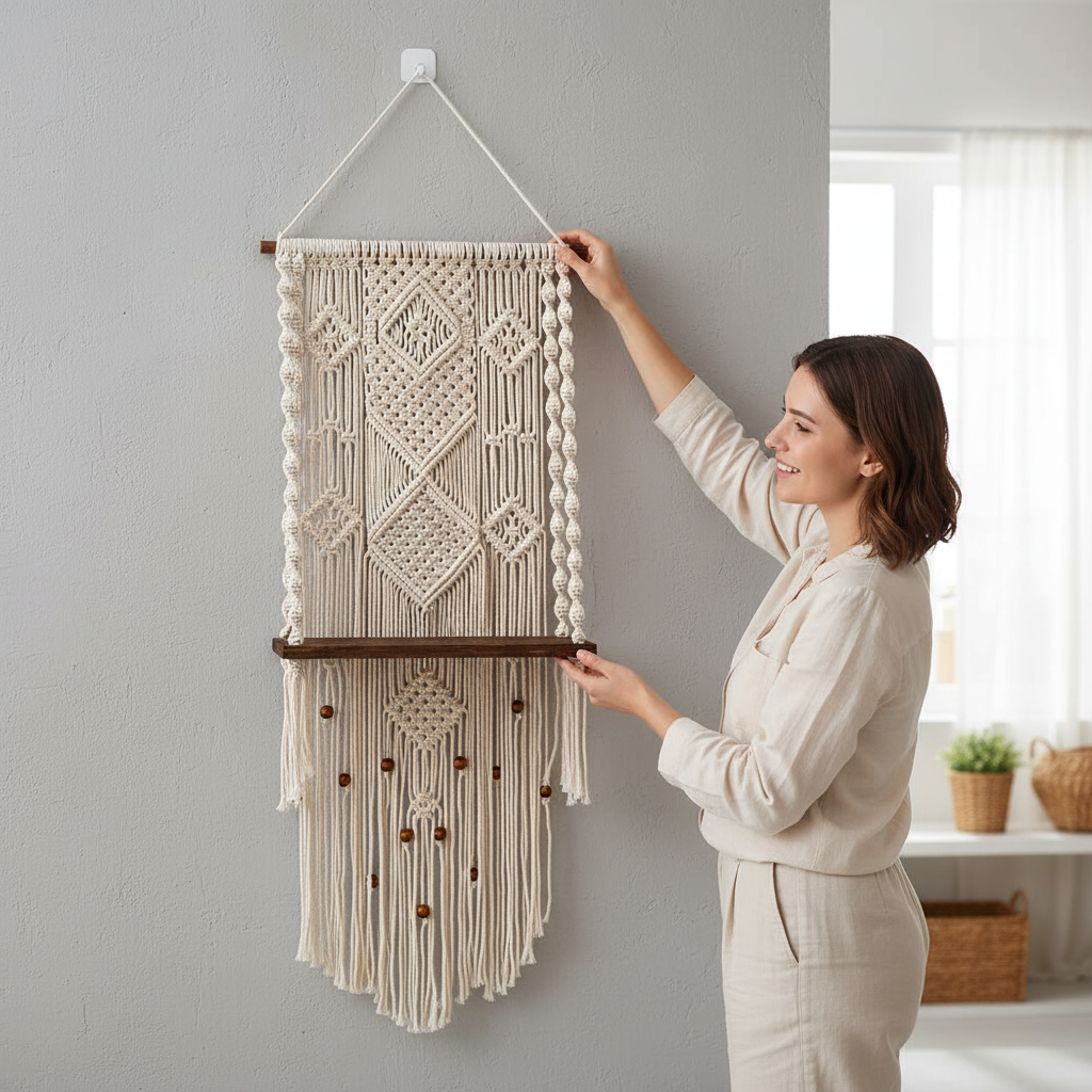 Installation facile décoration macramé accrochage simple suspension murale bohème