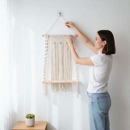 Installation facile macramé mural moderne accrochage rapide suspension intégrée minimaliste simple