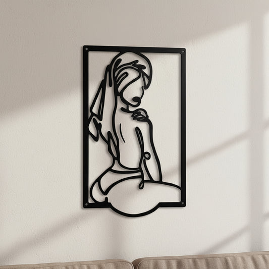 Decoration murale chambre, silhouette femme nue, art moderne, métal noir.