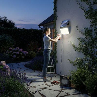 Installation sans câble en 10 minutes — lampe solaire IP65 avec télécommande incluse
