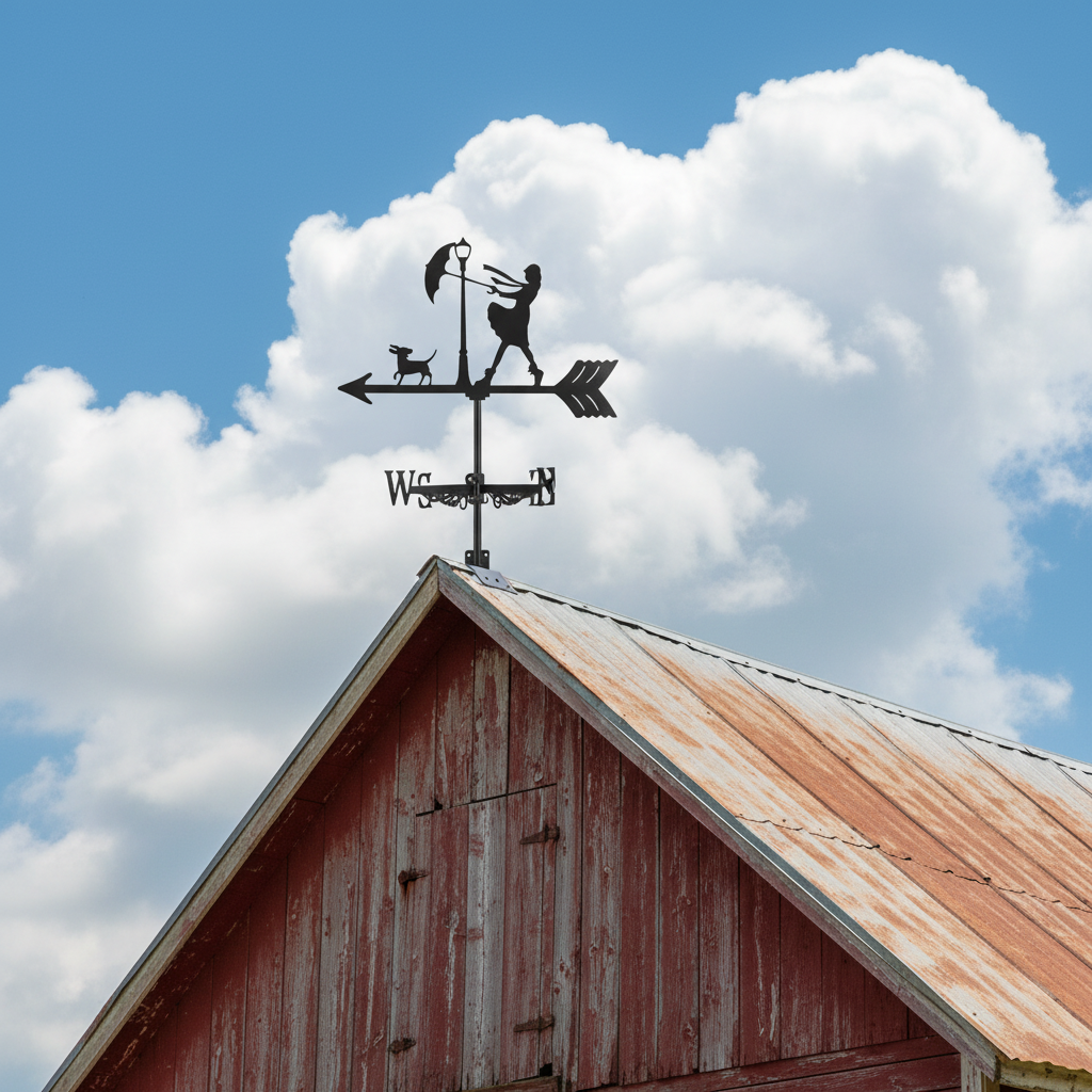 Girouette de jardin originale pivotant avec mécanisme roulement à billes sur toit grange rustique farmhouse