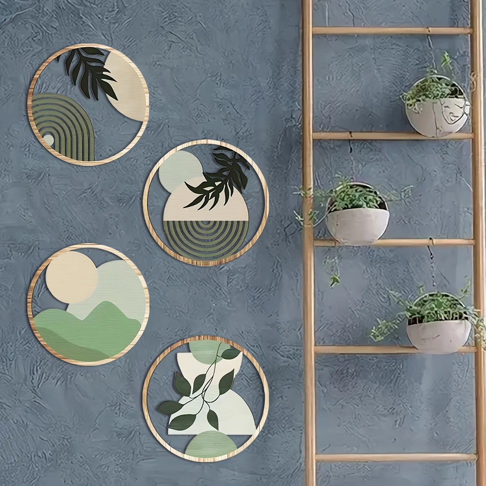 Decoration Murale Bois 20x20cm - 4 Pièces Soleil Bohème - Mafrenesiedecoration