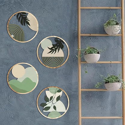 Decoration Murale Bois 20x20cm - 4 Pièces Soleil Bohème - Mafrenesiedecoration