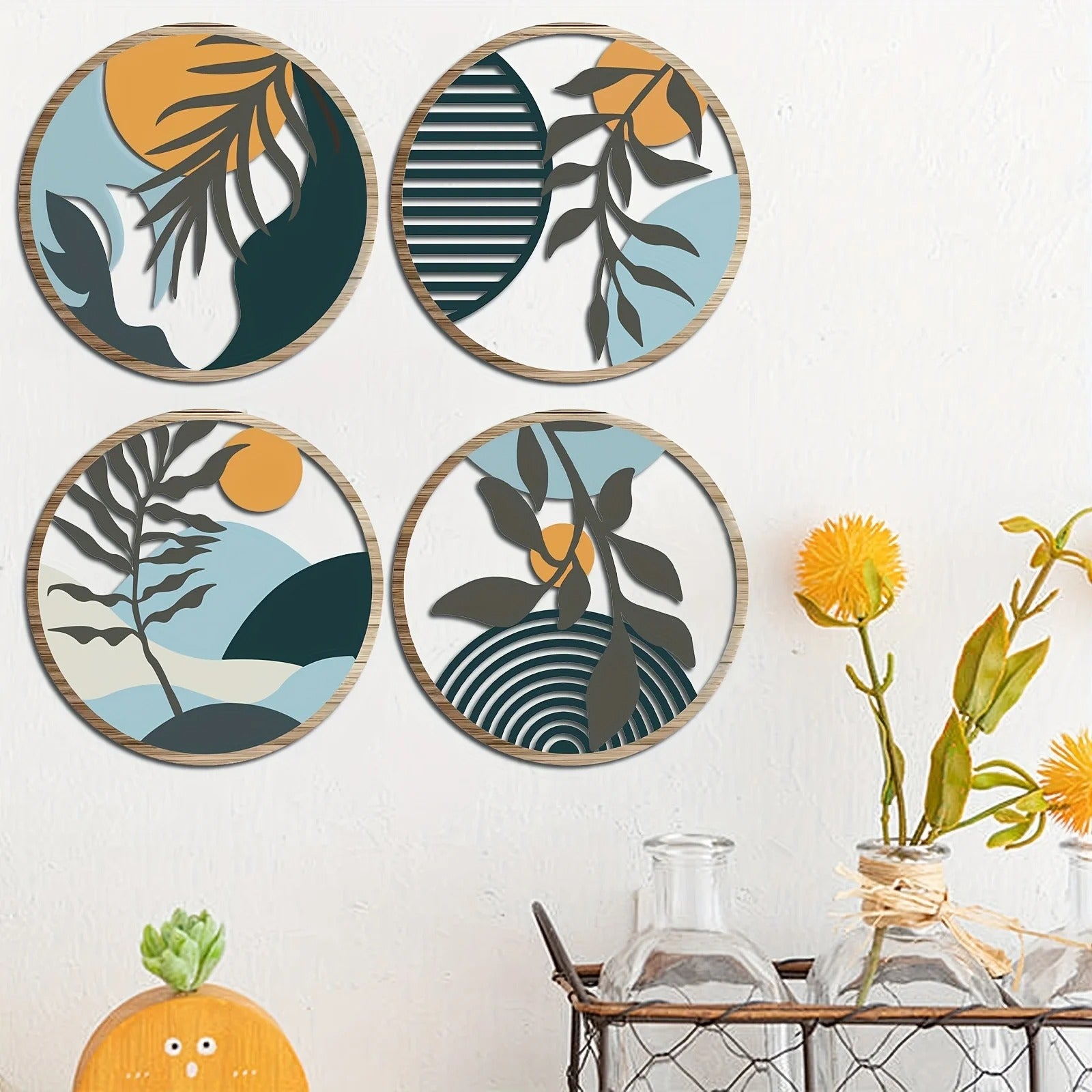 Decoration Murale Bois 20x20cm - 4 Pièces Soleil Bohème - Mafrenesiedecoration