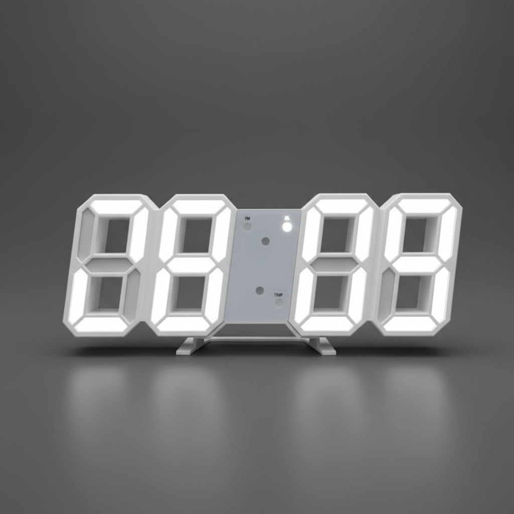 Horloge murale numérique LED coloris blanc affichage digital lumineux 23cm salon chambre