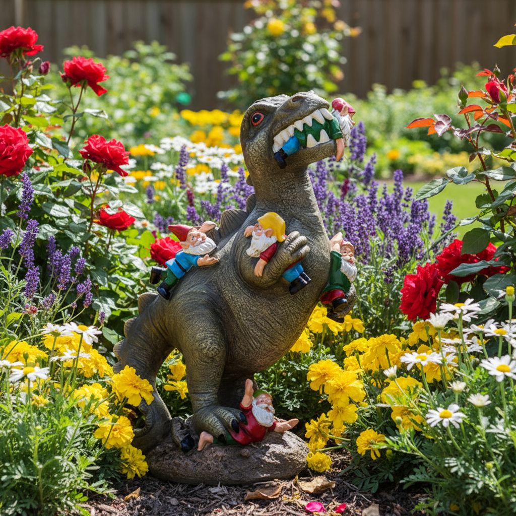 Nains de jardin dinosaure massif fleurs décoration extérieure