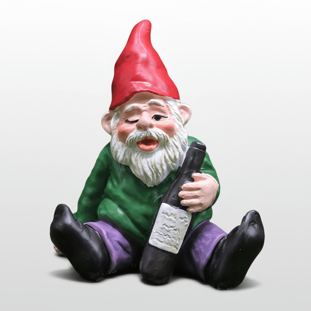 Nain de jardin drole debout bonnet vert 2.8x3x6.6cm - Figurine humoristique en résine écologique veste violette, barbe blanche détaillée
