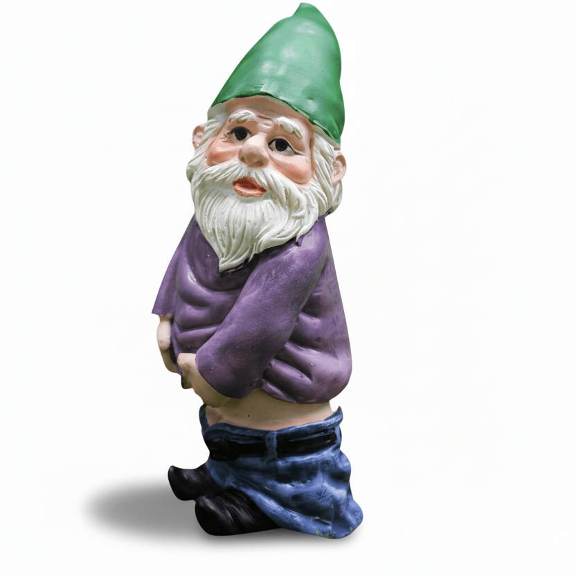 Nain de jardin drole allongé ivre 7.3x5x3cm - Sculpture humoristique en résine avec bonnet rouge et bleu, expression endormie amusante