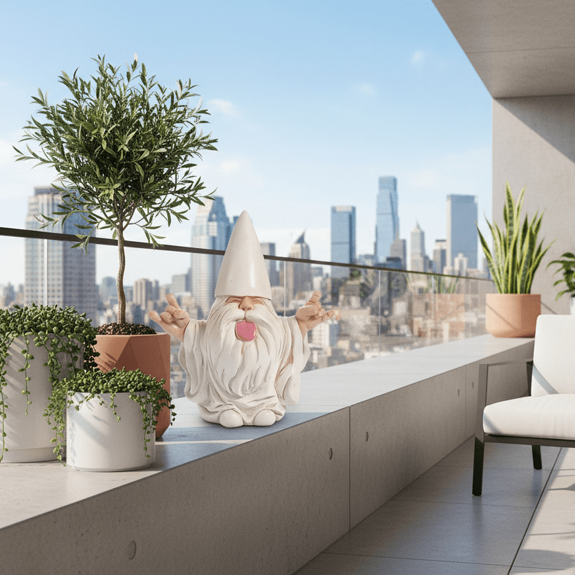 Nain de jardin moderne sur balcon urbain
