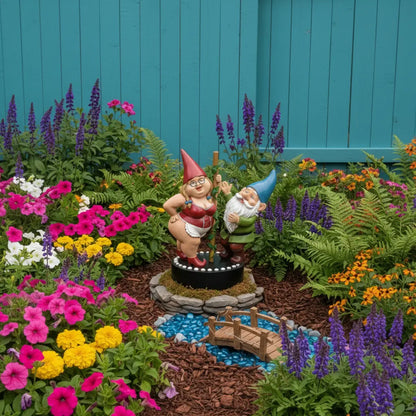 Nain de jardin femme transformation jardin avant après décor ludique