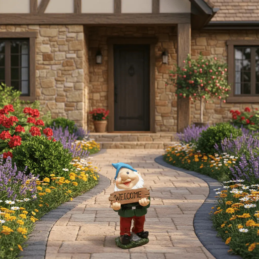 Nain de jardin rigolo welcome entrée maison allée accueillant visiteurs