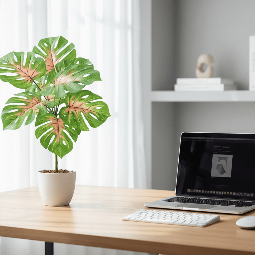 Plante artificielle haut de gamme Monstera - bureau professionnel ordinateur portable verdure fraîcheur