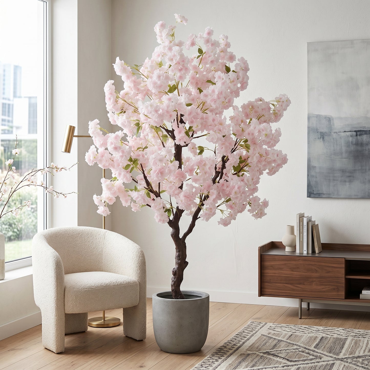 Plante artificielle extérieur cerisier rose clair haute gamme, 100-150cm, décoration printemps japonais, Mafrenesiedecoration