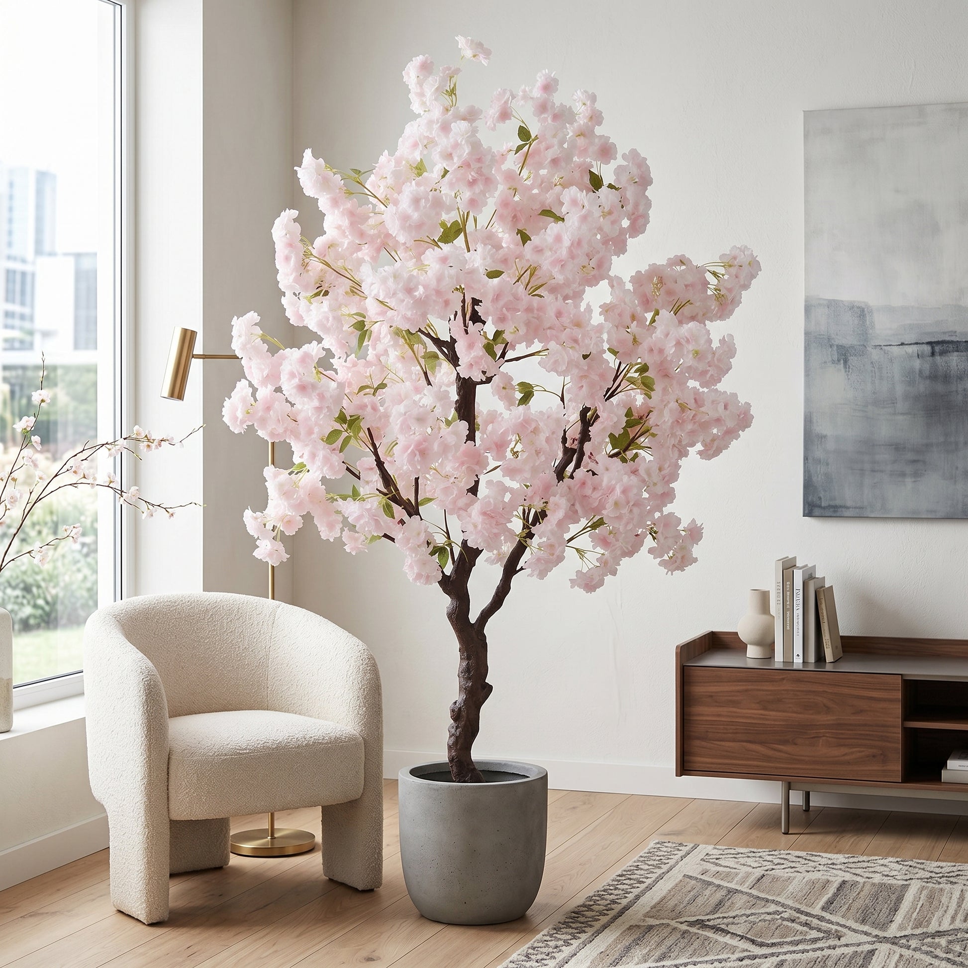 Plante artificielle extérieur cerisier rose clair haute gamme, 100-150cm, décoration printemps japonais, Mafrenesiedecoration