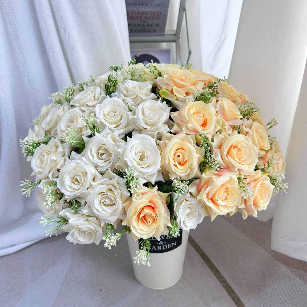 Bouquet de roses artificielles en soie, 18 roses, décoration intérieure
