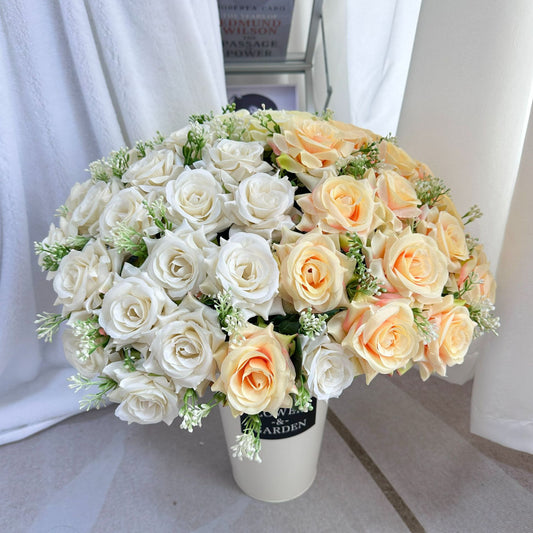 Bouquet de roses artificielles en soie, 18 roses, décoration intérieure