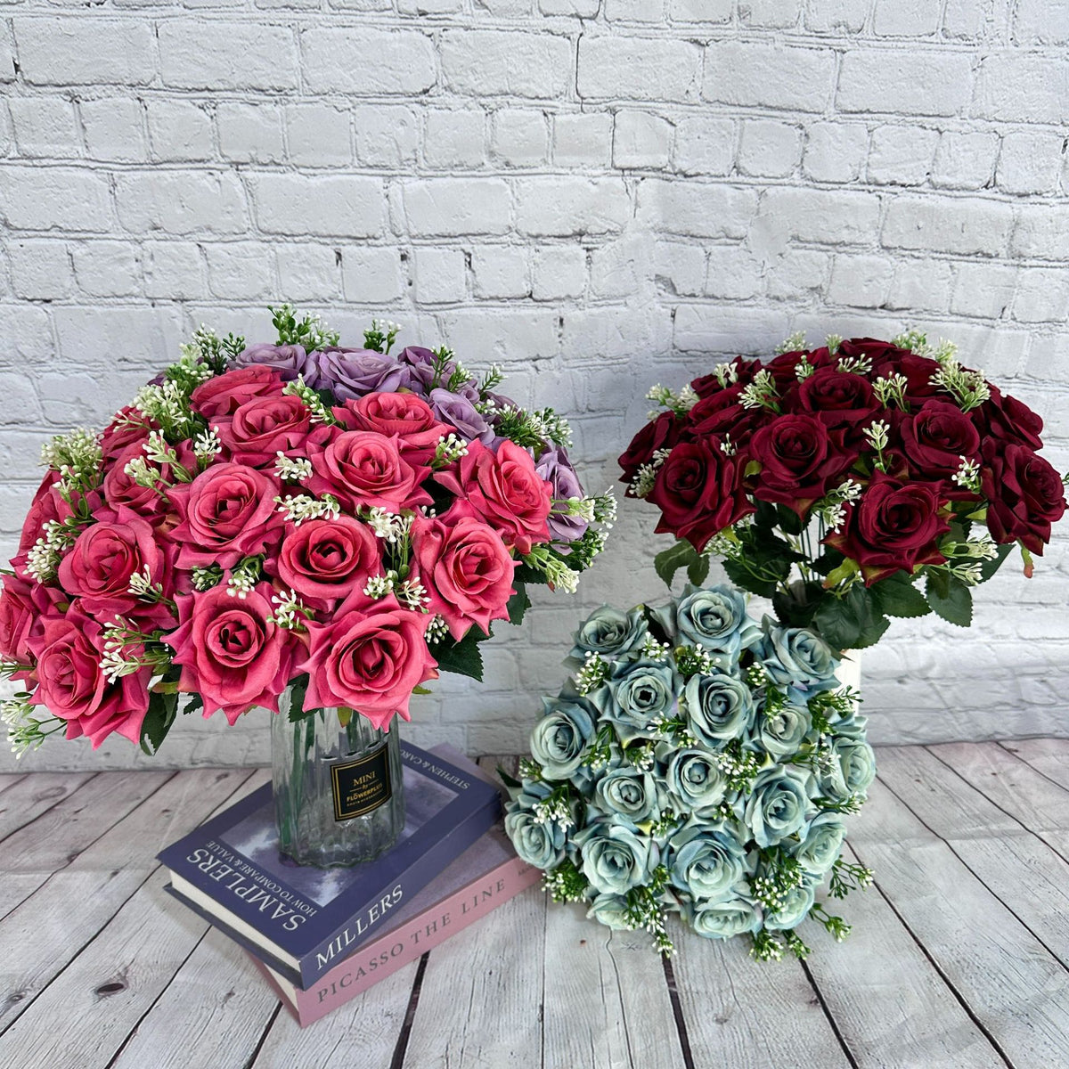 Bouquet de roses artificielles en soie, détail des pétales