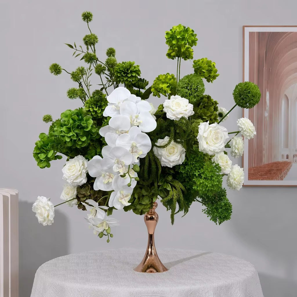 Centre de table en fleurs artificielles blanc et vert, boule florale 50 cm
