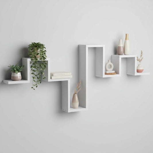 Étagère décorative murale blanche 104.5x43 cm bois ingénierie rangement vertical compartiments multiples