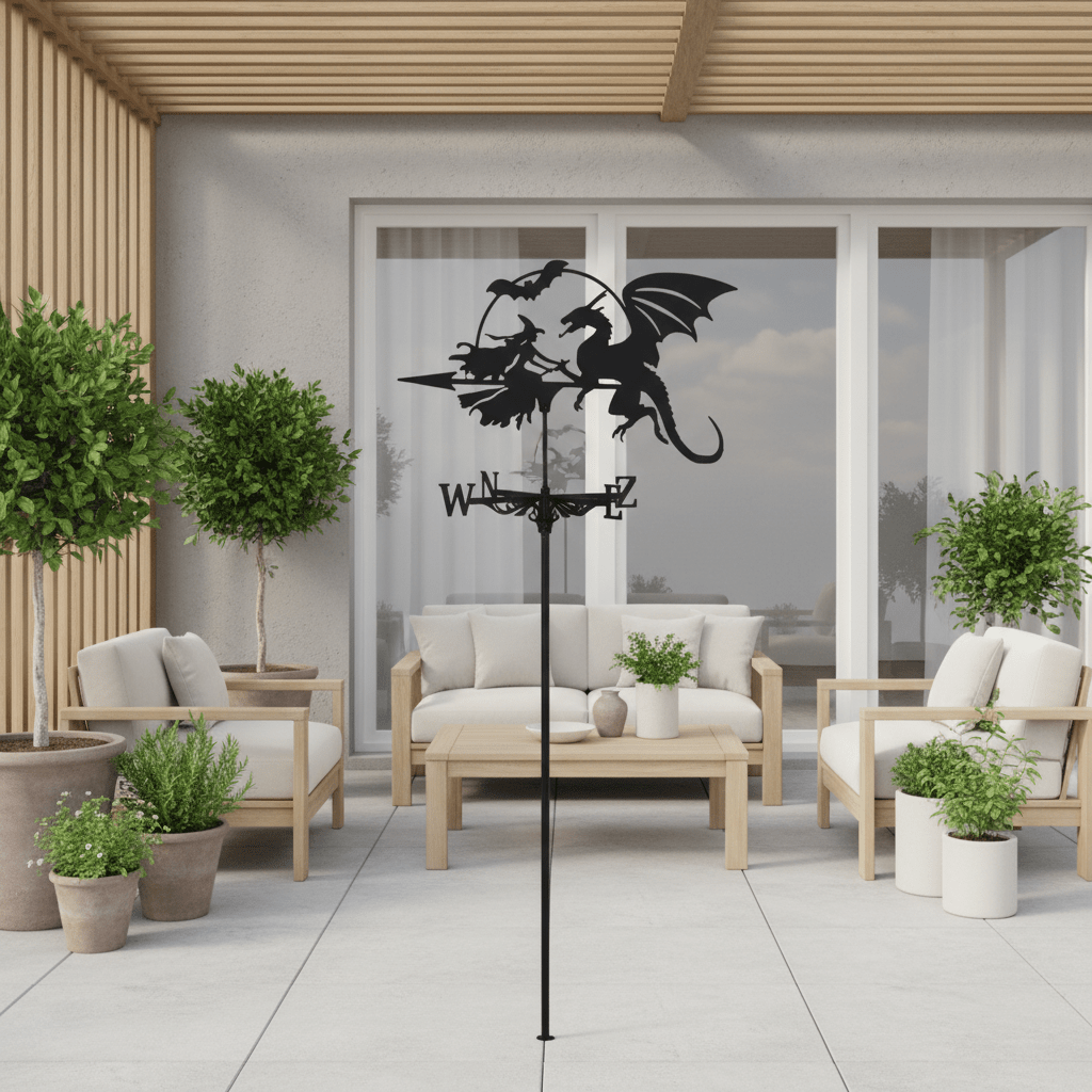 Girouette sorcière dragon décoration terrasse nordique-minimaliste scandinave - point focal élégant