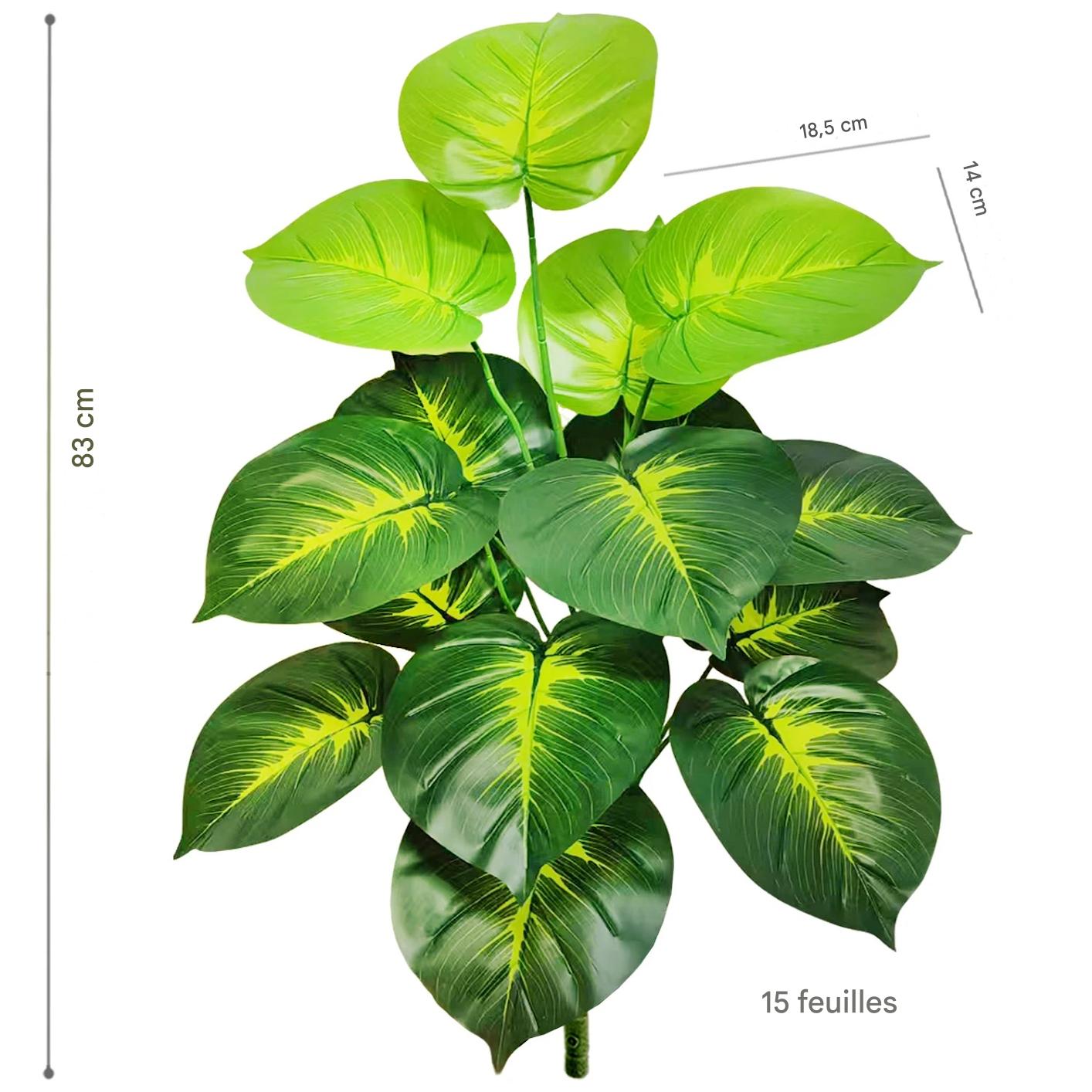 Plante Artificielle Haut de Gamme verte, 83 cm, 15 feuilles, luxuriante.