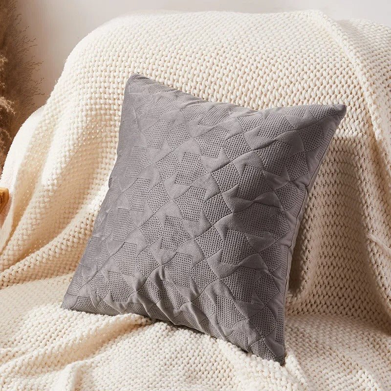 Housse de coussin géométrique beige et gris motif moderne 45x45cm
