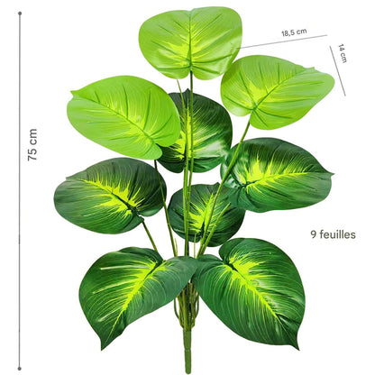 Plante Artificielle Haut de Gamme verte, 75 cm, 9 feuilles, luxuriante.
